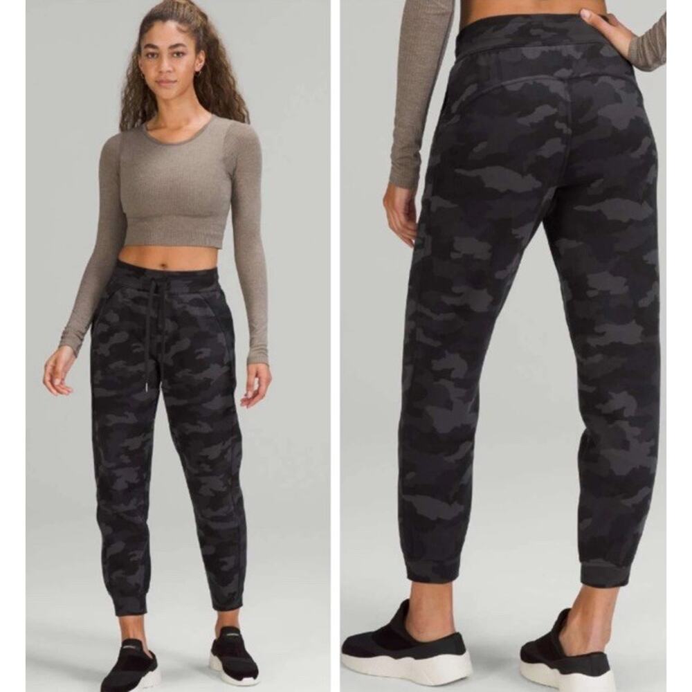 Lululemon Scuba High-Rise Jogger Womens 6 Black Gray Camo Fleece 25” Sweat Pants